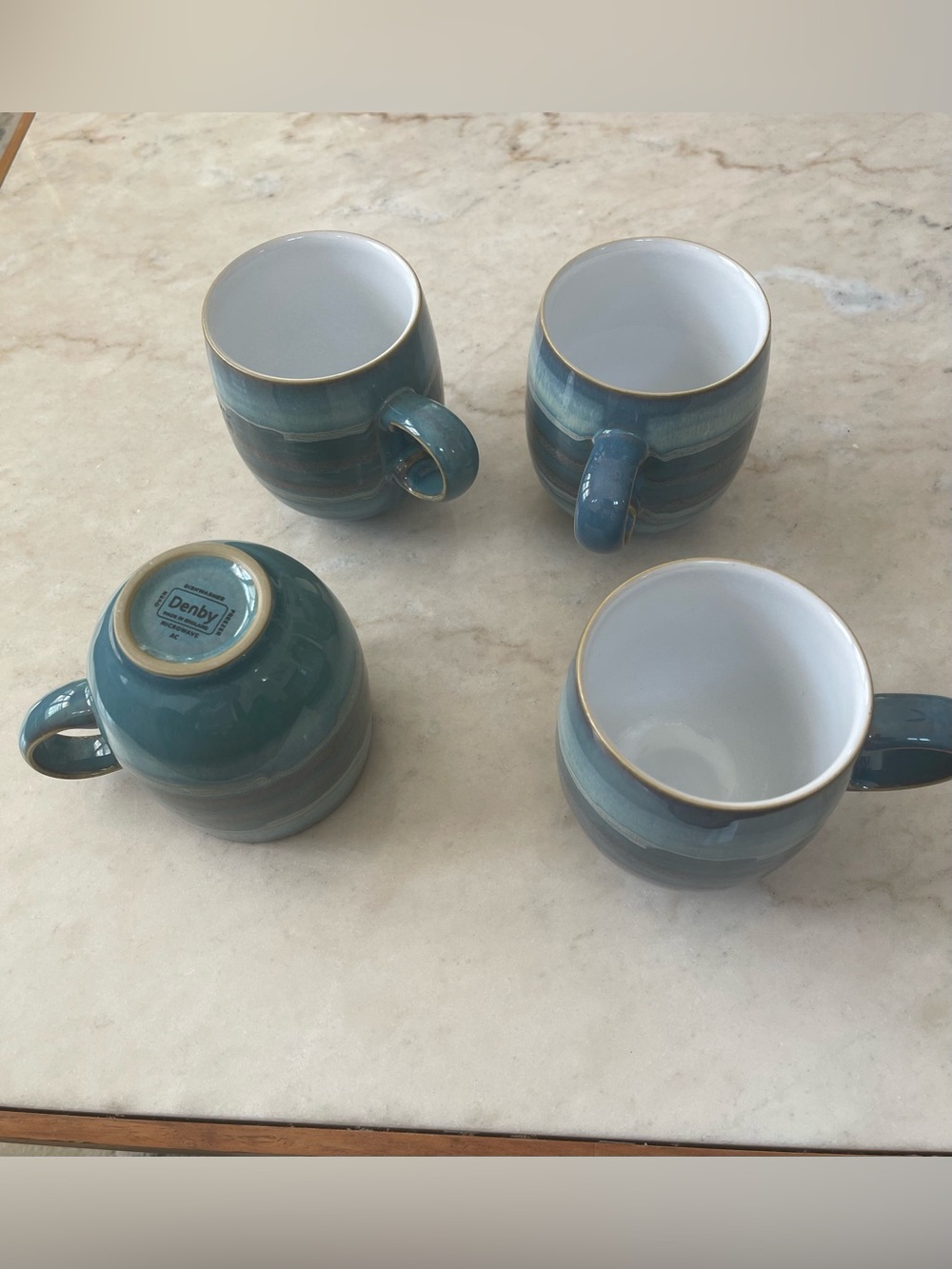 Denby made in England Teal Ceramic Mugs - Set of 4